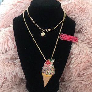 Betsey Johnson Pink Ice Cream Cone Necklace